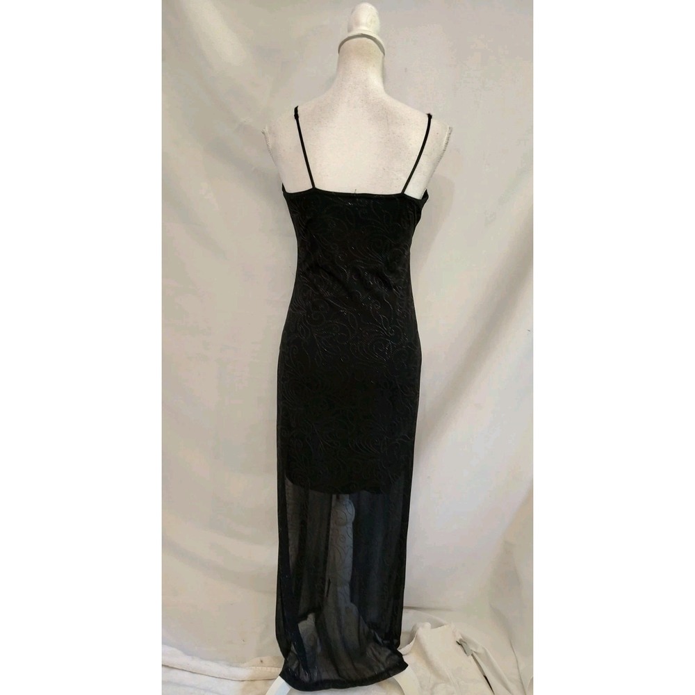 Vintage 90s Dress Next Up Sexy Black Slip Dress Glitter Overlay Wrap Skirt Sz M - Picture 3 of 7
